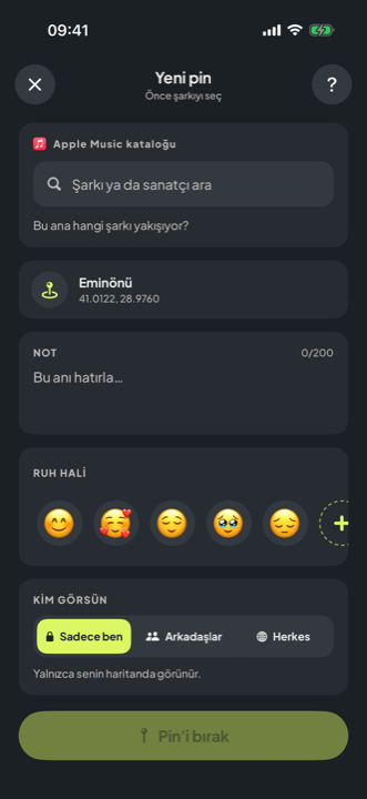 MusiPin yeni pin ekranı